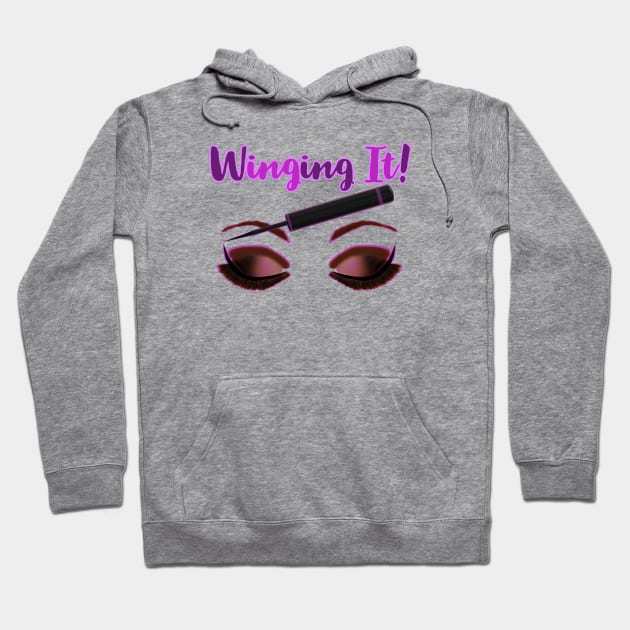 Winging It! Winged Liquid Eyeliner Makeup Pun (White Background) Hoodie by Art By LM Designs 